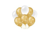 Ballonnen luxe goud en wit 16 jaar 30cm - 6 stuks