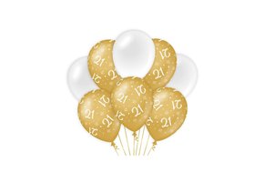 Ballonnen luxe goud en wit 21 jaar 30cm - 6 stuks