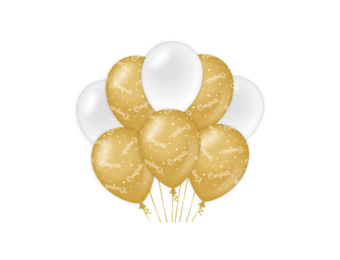 Ballonnen luxe goud en wit congrats jaar 30cm - 6 stuks