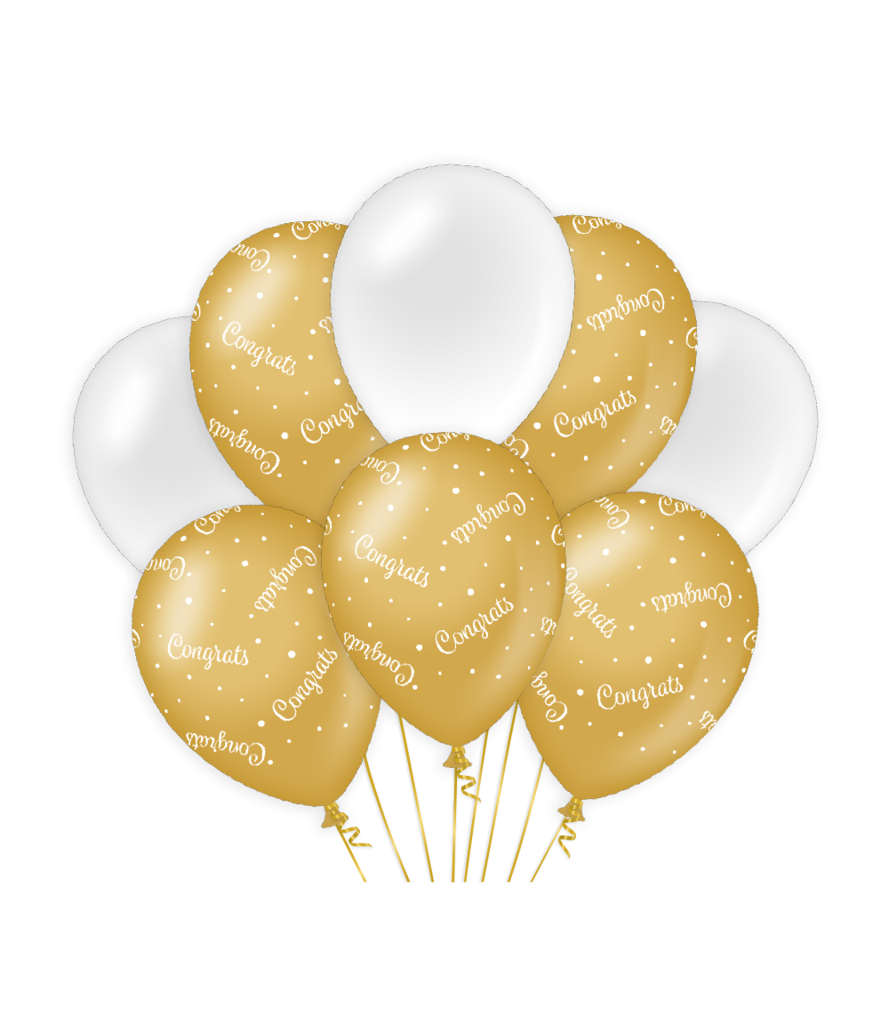 Ballonnen luxe goud en wit congrats jaar 30cm - 6 stuks