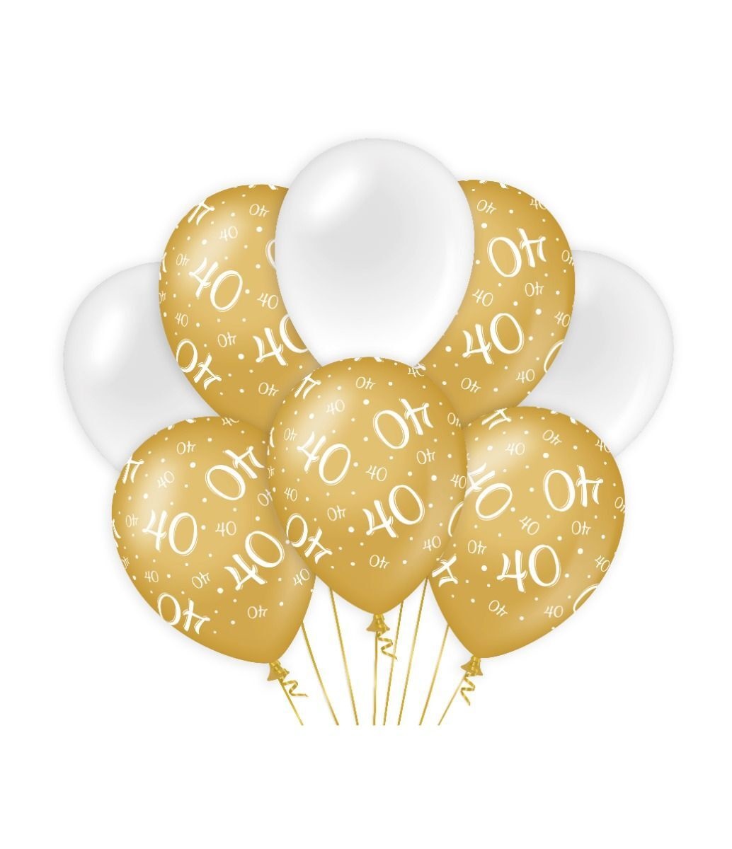 Ballonnen luxe goud en wit 40 jaar 30cm - 6 stuks