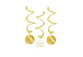 Swirl decoratie luxe goud en wit 16 jaar