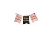 Vlaggenlijn luxe zwart en roze happy birthday - 6 meter