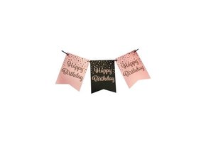 Vlaggenlijn luxe zwart en roze happy birthday - 6 meter