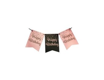 Vlaggenlijn luxe zwart en roze happy birthday - 6 meter