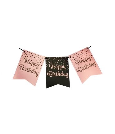 Vlaggenlijn luxe zwart en roze happy birthday - 6 meter