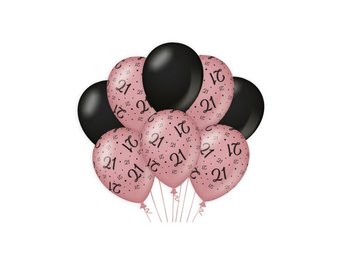 Ballonnen luxe zwart en roze 21 jaar 30cm - 6 stuks