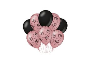 Ballonnen luxe zwart en roze 30 jaar 30cm - 6 stuks