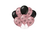 Ballonnen luxe zwart en roze 50 jaar 30cm - 6 stuks