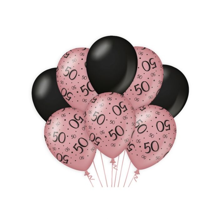 Ballonnen luxe zwart en roze 50 jaar 30cm - 6 stuks