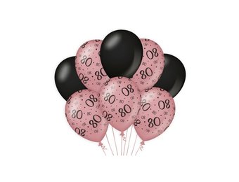 Ballonnen luxe zwart en roze 80 jaar 30cm - 6 stuks