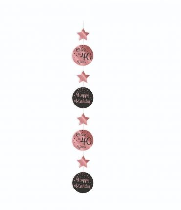 Hangdecoratie luxe zwart en roze 40 jaar 30 cm - 6 stuks
