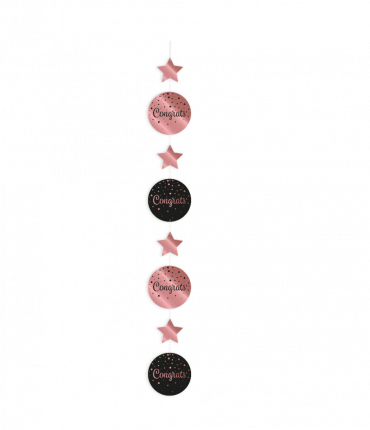 Hangdecoratie luxe zwart en roze congrats 30 cm - 6 stuks