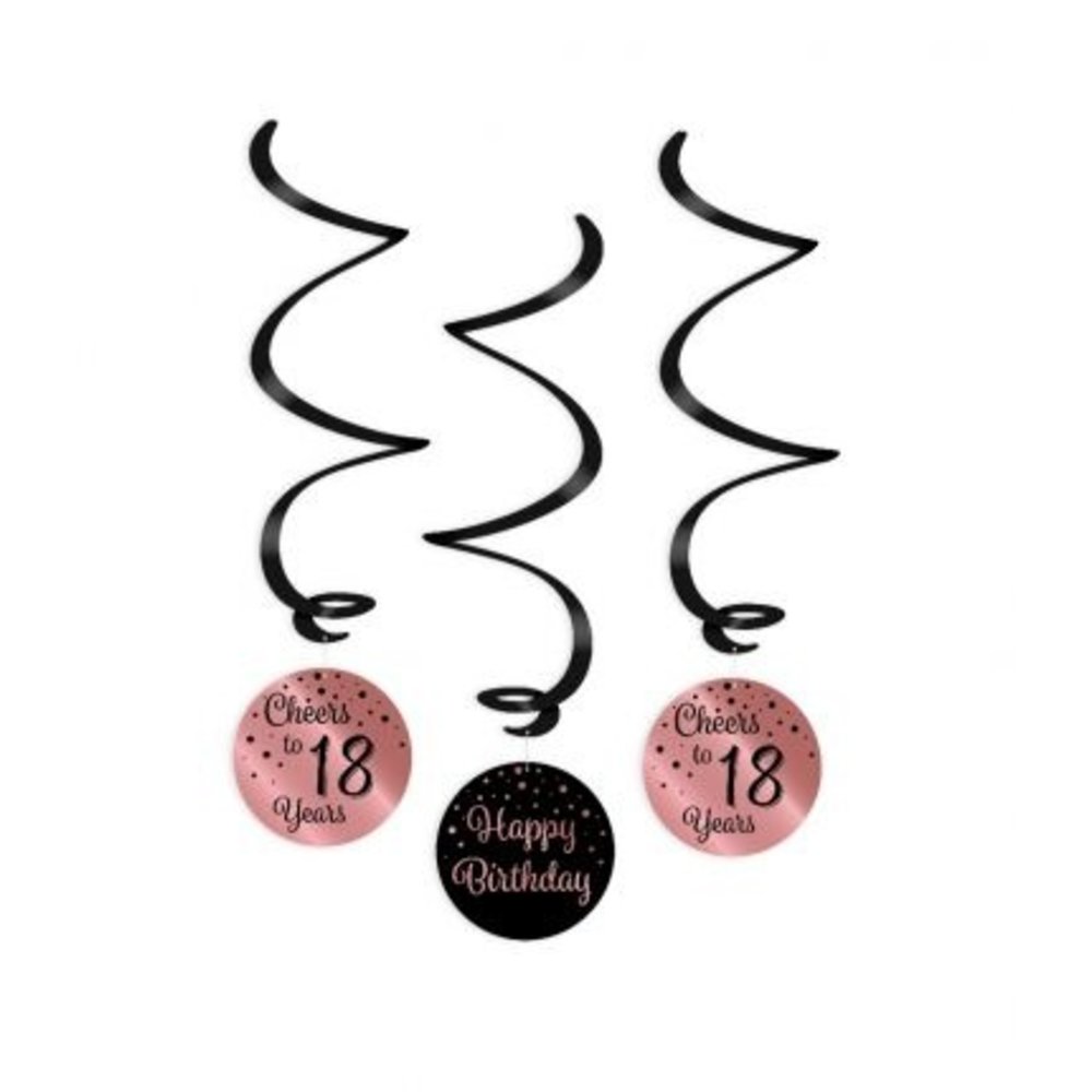 Goedkope swirl decoratie zwart roze 18 jaar kopen - Feestartikelen en Versiering - Feestartikelen Specialist