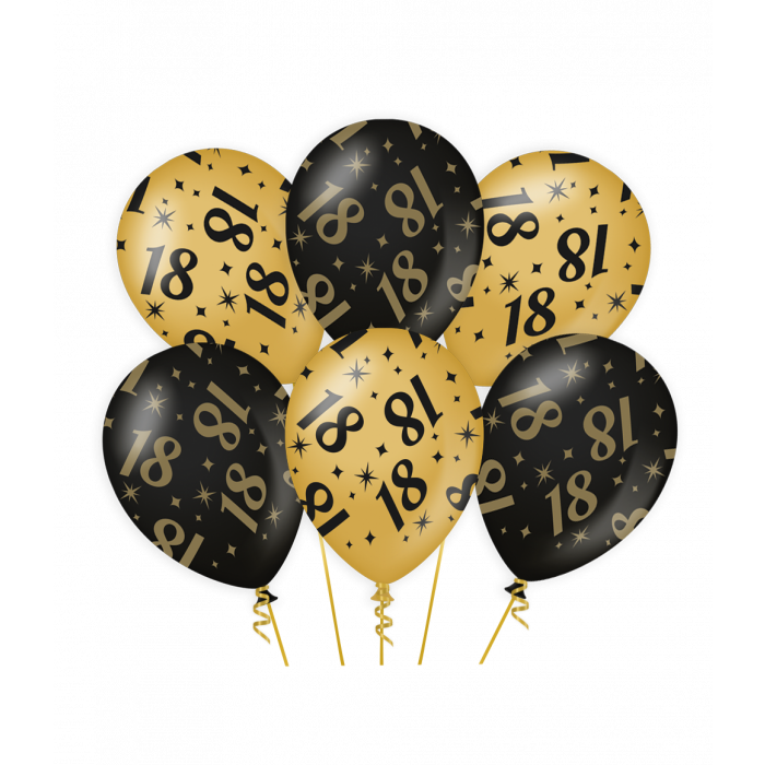 Ballonnen luxe goud en zwart - 18 jaar