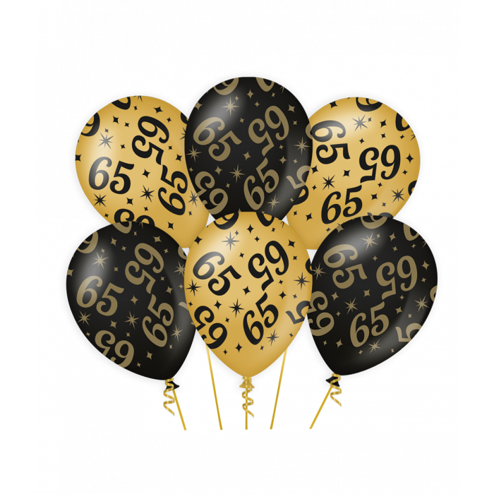 Ballonnen luxe goud en zwart - 65 jaar