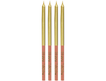 Kaarsjes Luxe roze/goud 12,5cm - 16 stuks