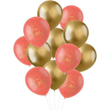 Ballonnen Luxe roze/goud 30cm - 12 stuks