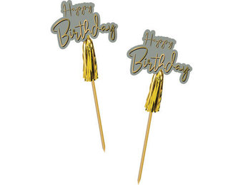 Prikkers Luxe grijsgroen/goud 12cm - 12 stuks