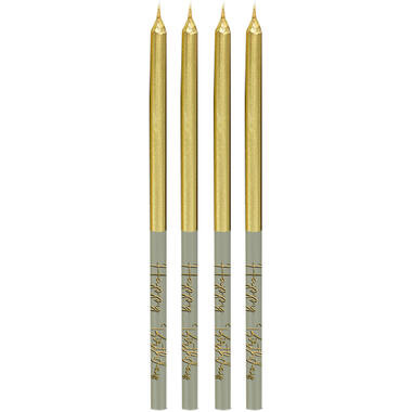 Kaarsjes Luxe groengrijs/goud 12,5cm - 16 stuks