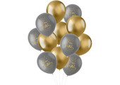 Ballonnen Luxe grijsgroen/goud 30cm - 12 stuks