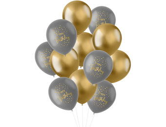 Ballonnen Luxe grijsgroen/goud 30cm - 12 stuks