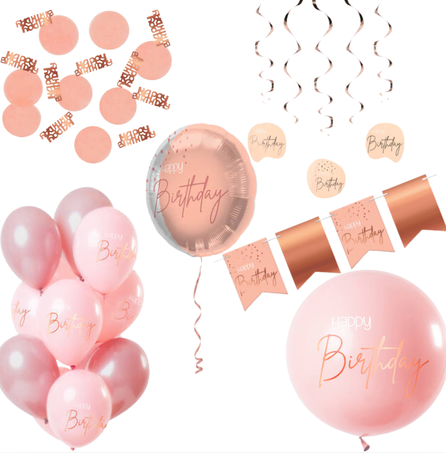 Deluxe Feestpakket Happy Birthday Roze