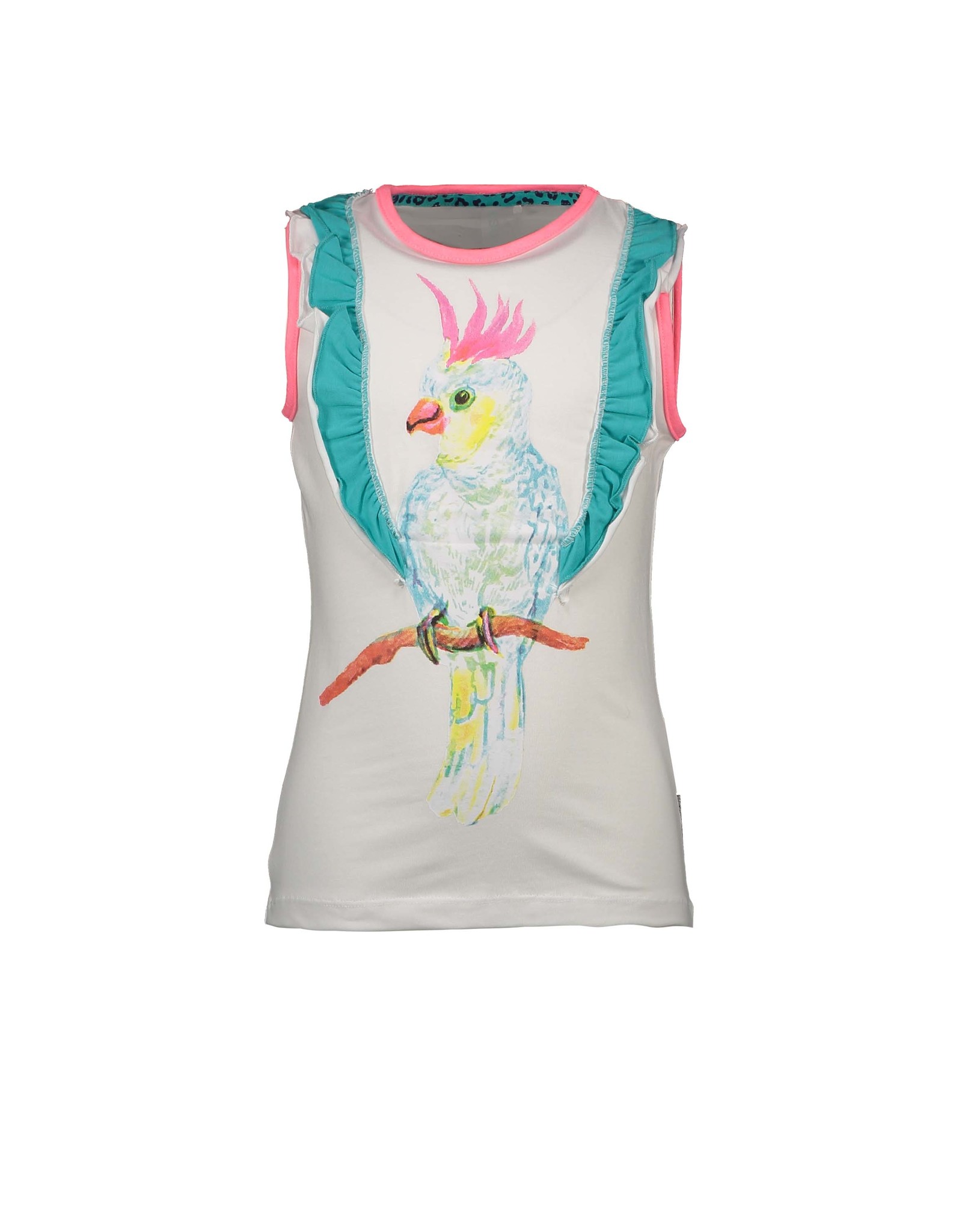 B-nosy Top with 2 ruffle layers and parrot chest artwork 5 Star white