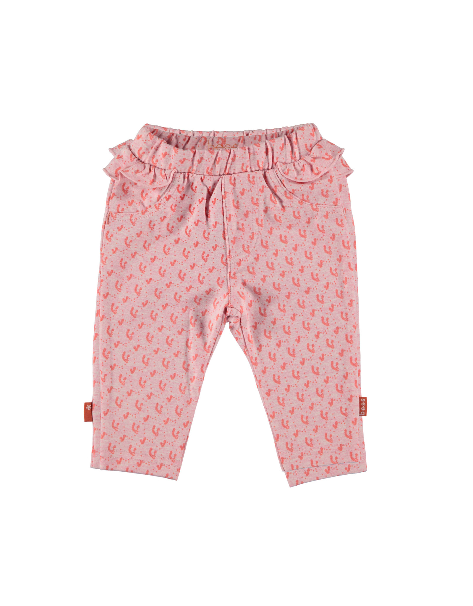 BESS Pants AOP Flower Ruffles Pink