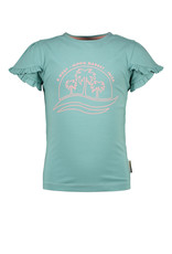 B-nosy Girls t-shirt with fancy ruffled sleeves and chest artwork canton green