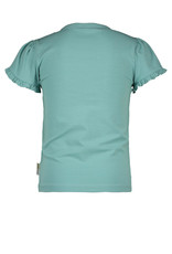 B-nosy Girls t-shirt with fancy ruffled sleeves and chest artwork canton green