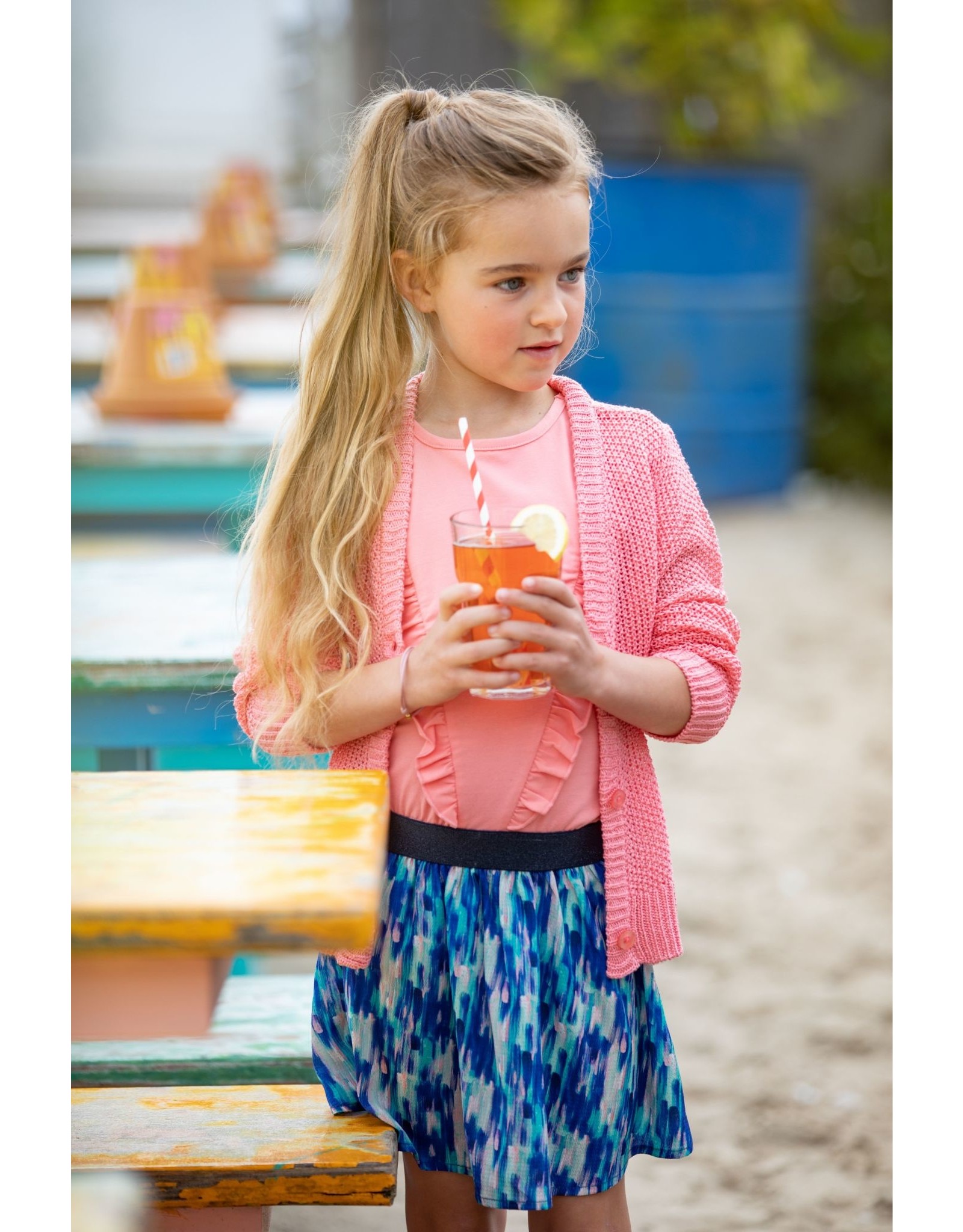 B-nosy B.An Artist  Girls open knitted cardigan flamingo