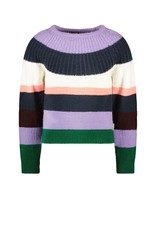 B-nosy Girls heavy knitted sweater with multi color stripes Lilac B.Bright