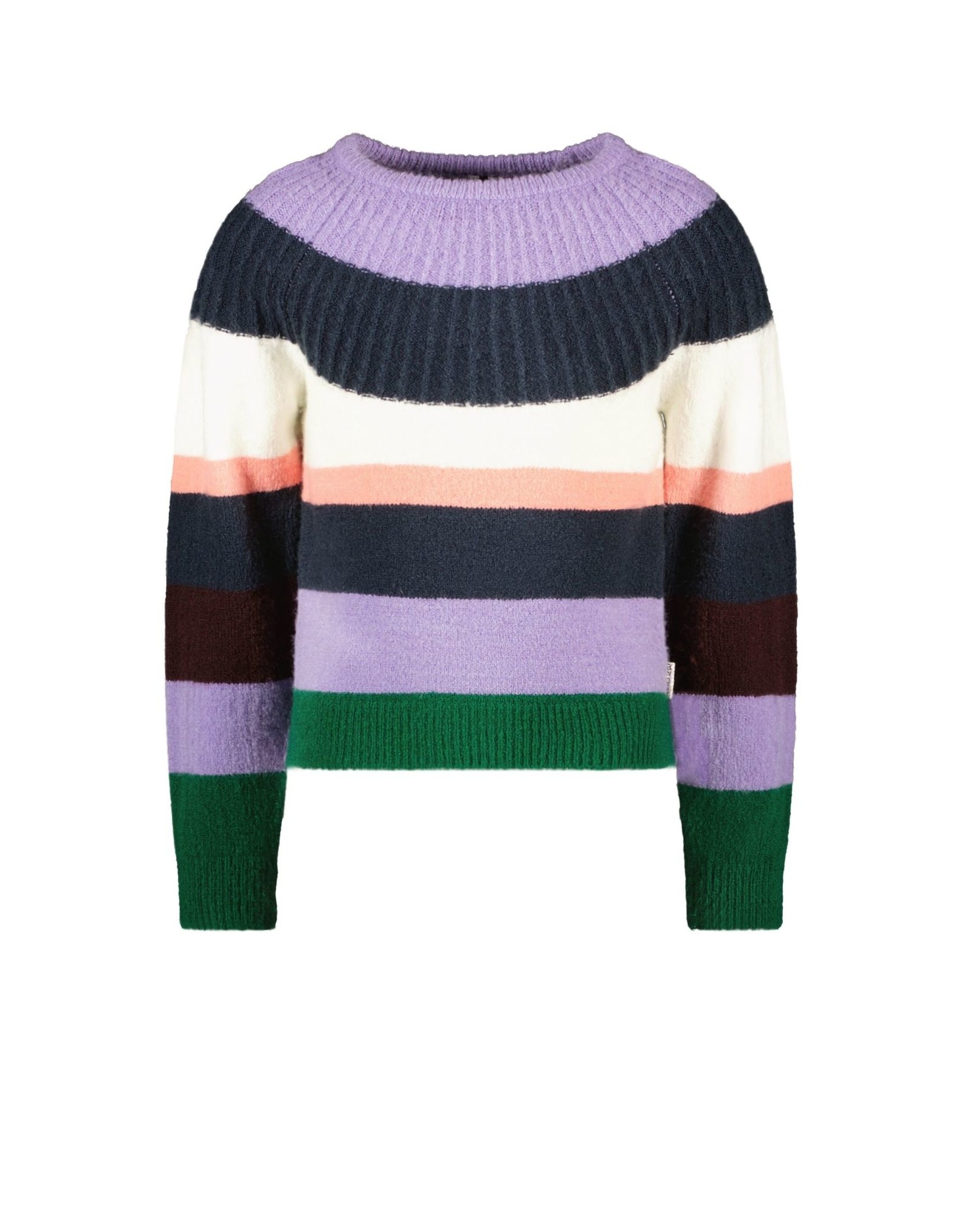 B-nosy Girls heavy knitted sweater with multi color stripes Lilac B.Bright