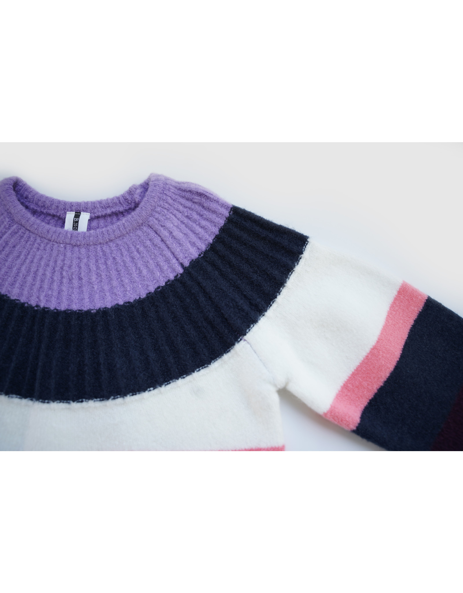 B-nosy Girls heavy knitted sweater with multi color stripes Lilac B.Bright