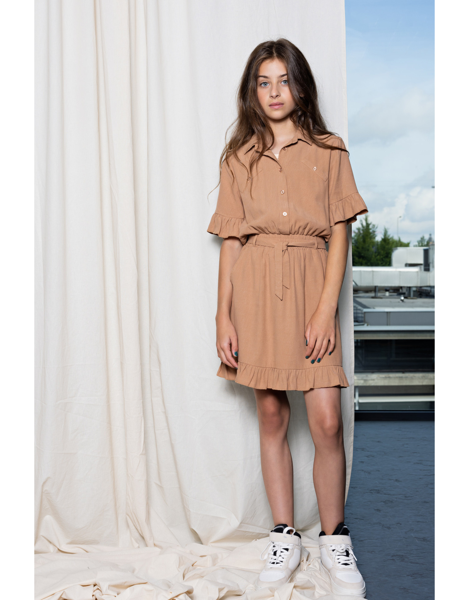 Nobell Madua shirt dress with frilled s/sl Animal Brown