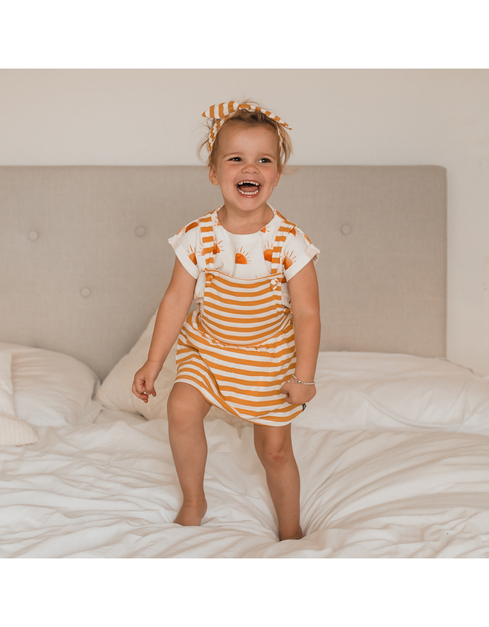 Your Wishes Ochre Stripes Dungaree Dress