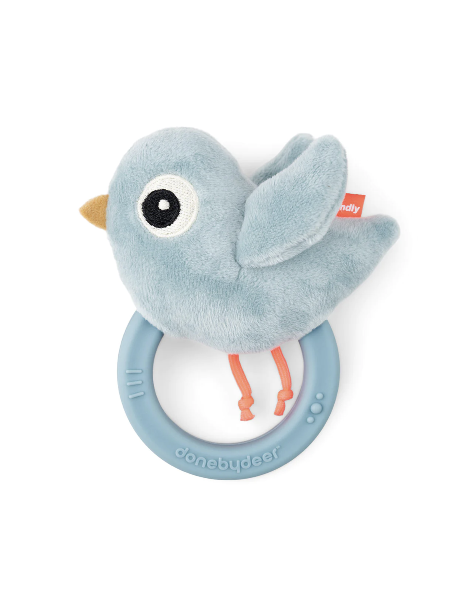 Done by Deer Sensory rattle w/teether Birdee Blue bijtring