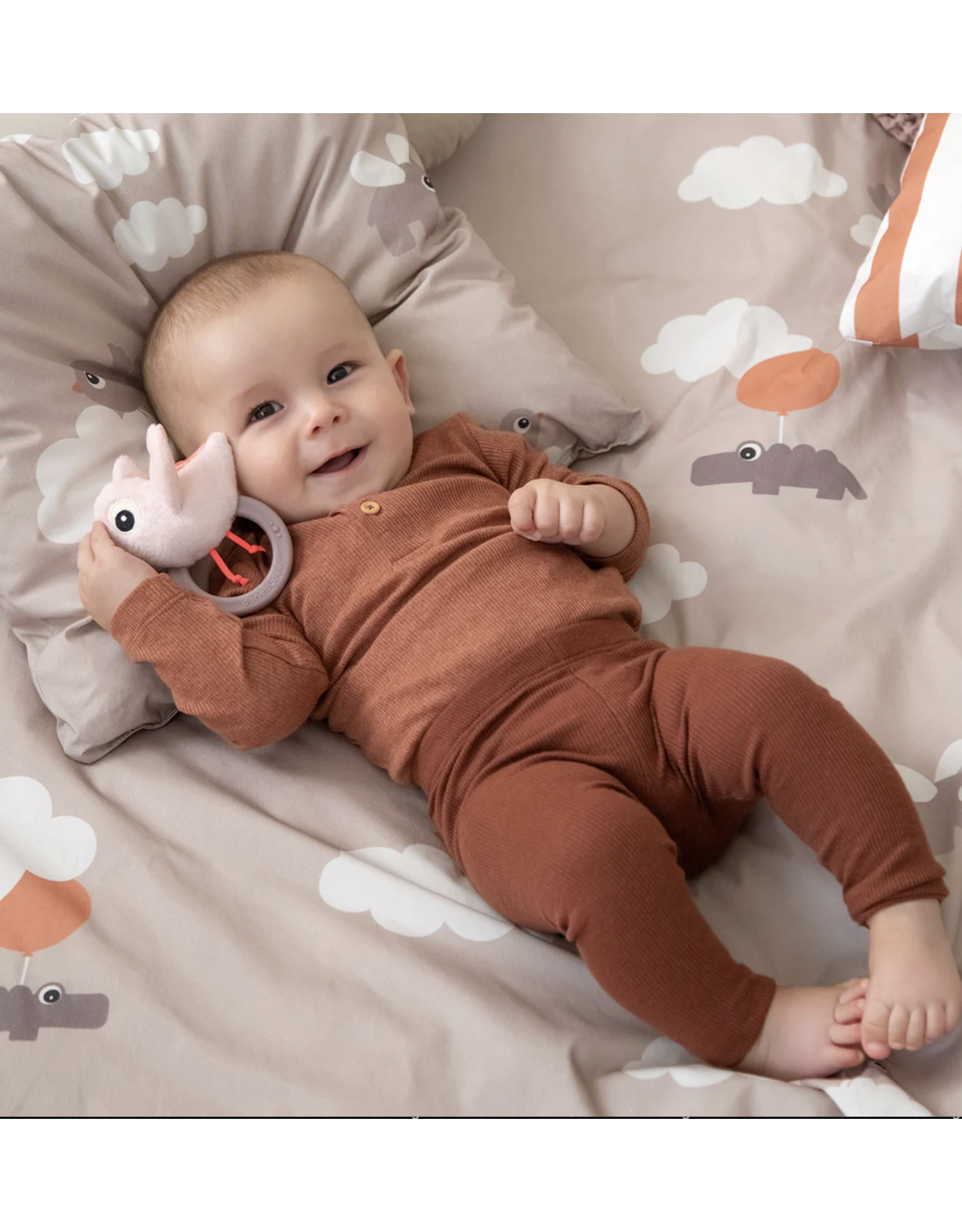 Done by Deer Sensory rattle w/teether Birdee Powder bijtring