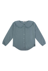 Daily7 Shirt Longsleeve Ruffle Collar Dusty Petrol