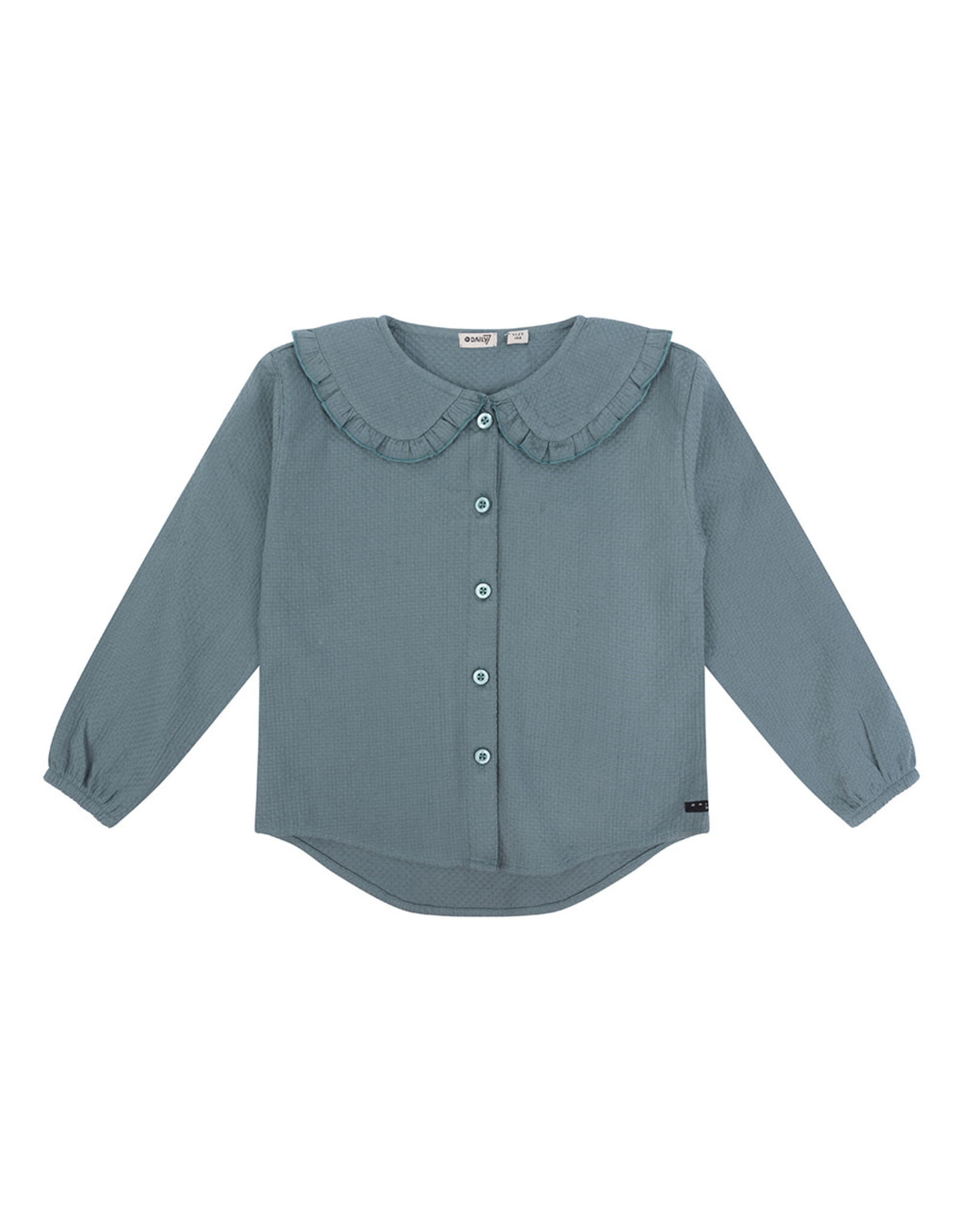 Daily7 Shirt Longsleeve Ruffle Collar Dusty Petrol