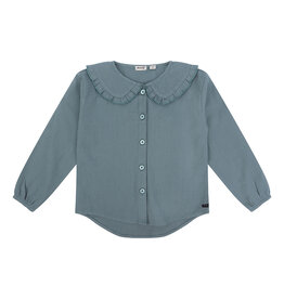 Daily7 Shirt Longsleeve Ruffle Collar Dusty Petrol