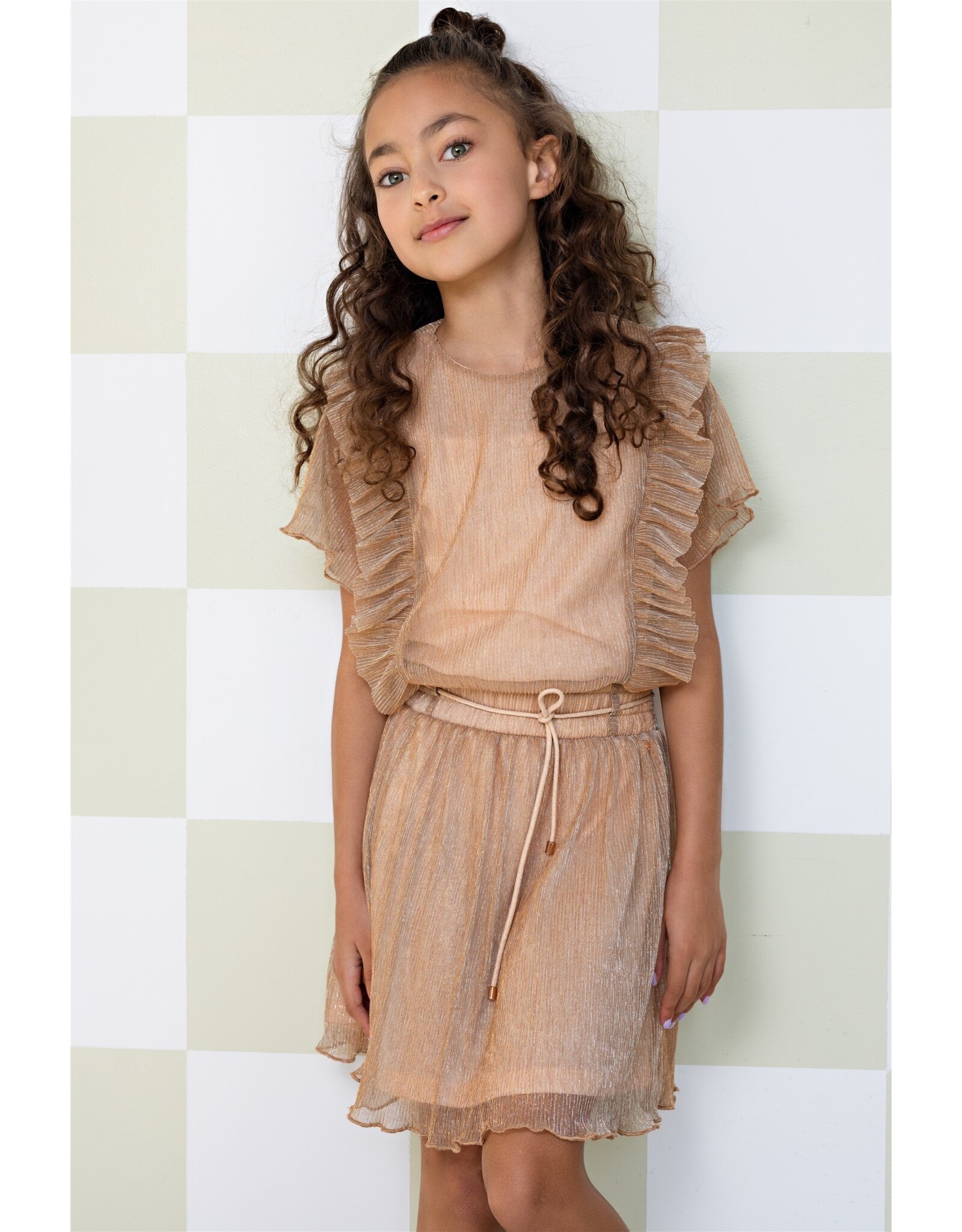 Nono NONO Merle girls plisse dress s/sl light gold Light Gold