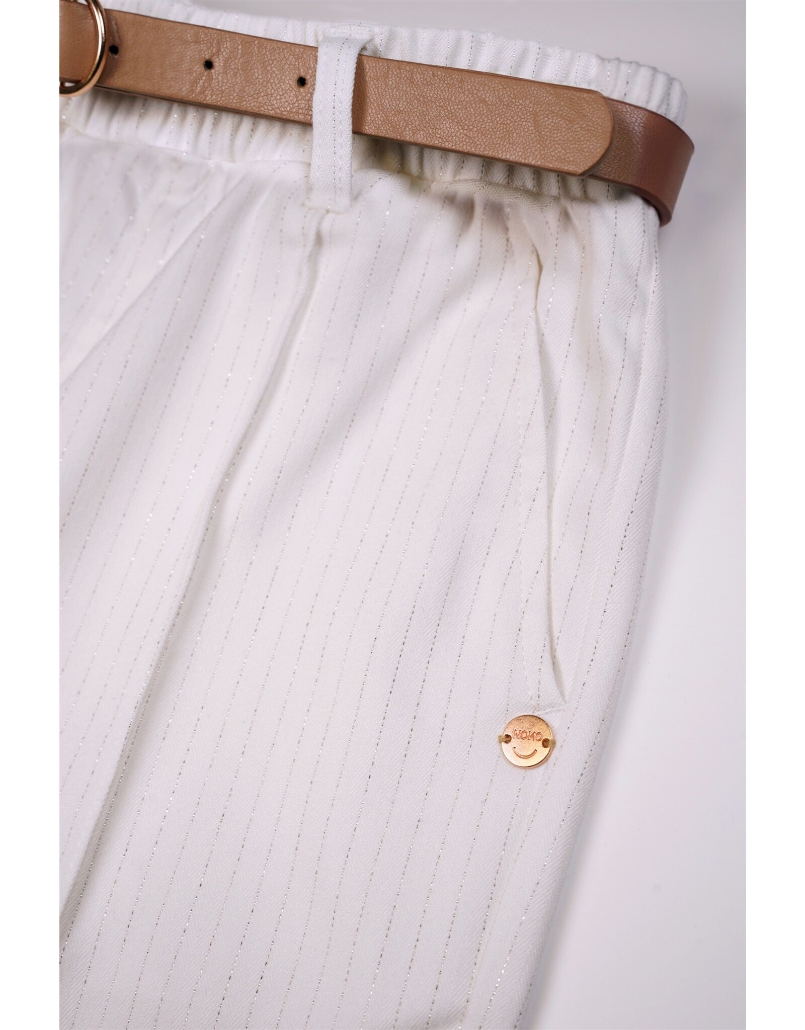 Nono NONO Sayla girls wide leg pants lurex pinstripe white + belt Snow White