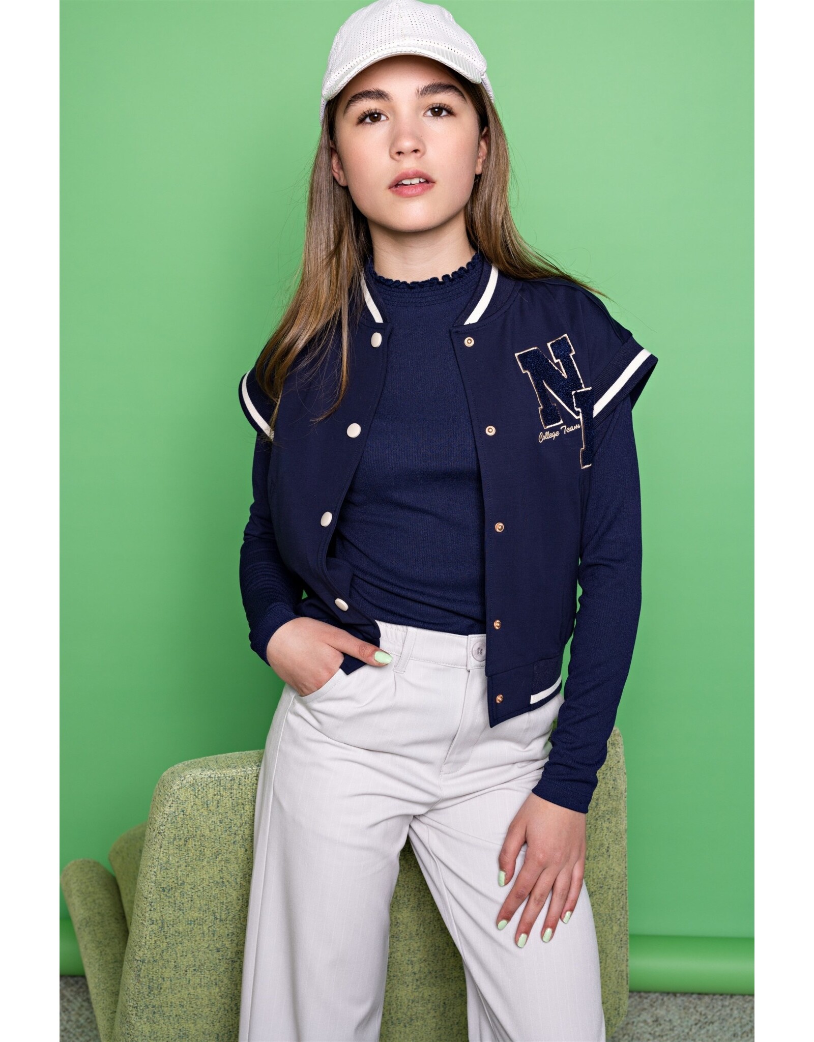 Nobell NoBell' Bar girls sleeveless varsity jacket navy Navy Blazer