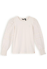 Nono Kirza Jersey Top+ Emrbroidered cotton Sleeves Pearled Ivory