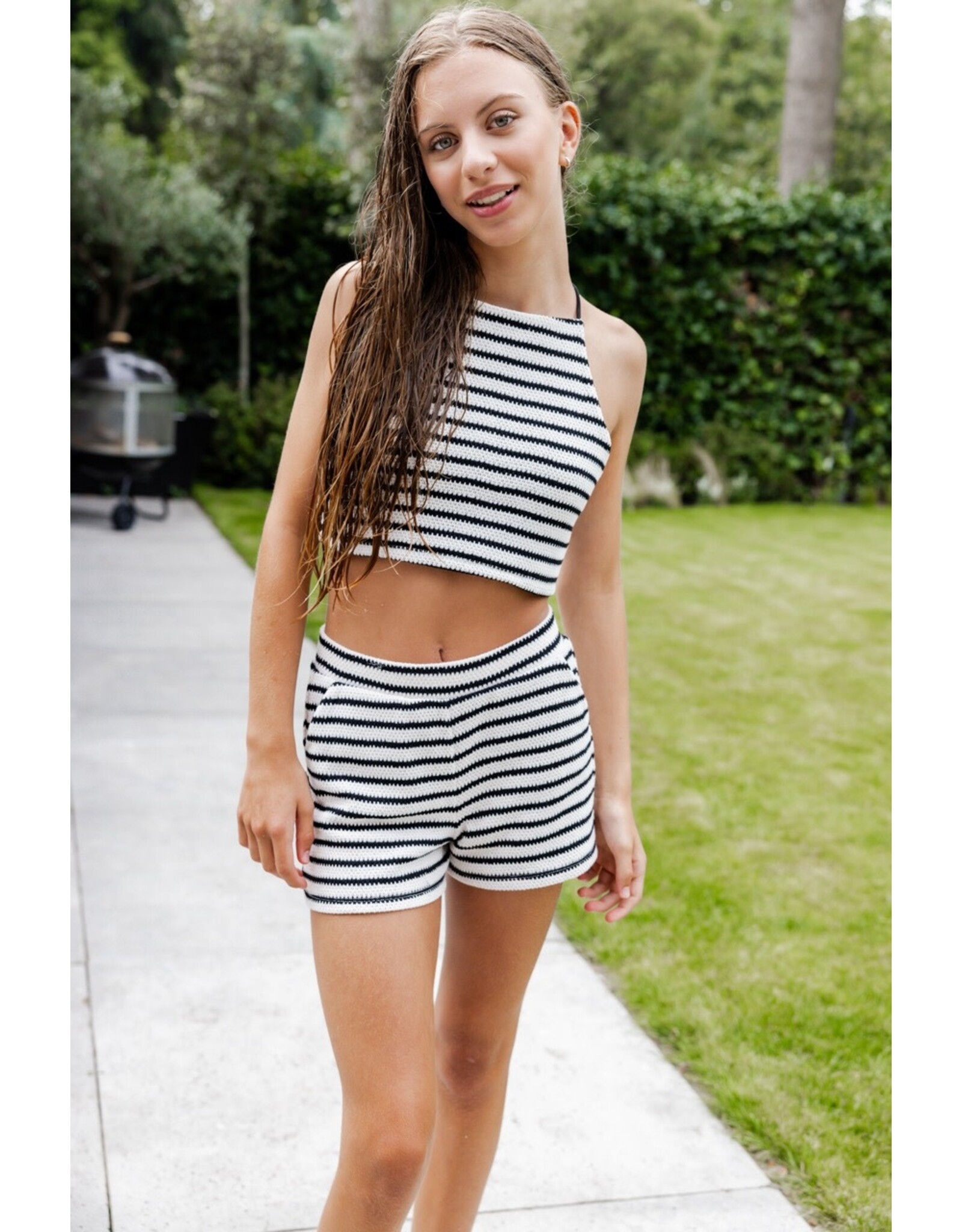 Looxs 10Sixteen striped knit shorts black and white