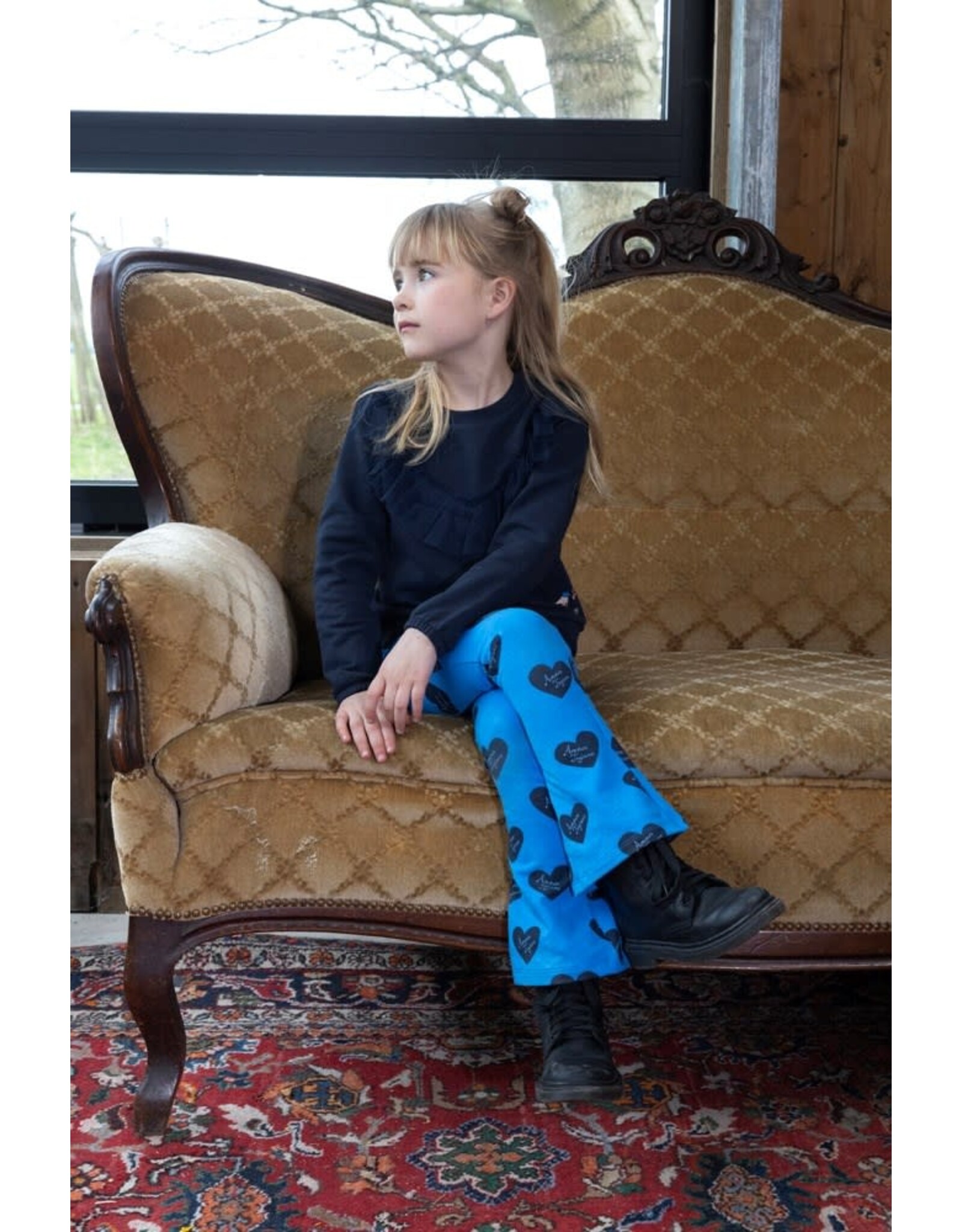 Jubel Flared broek AOP - Amour Toujours Blauw
