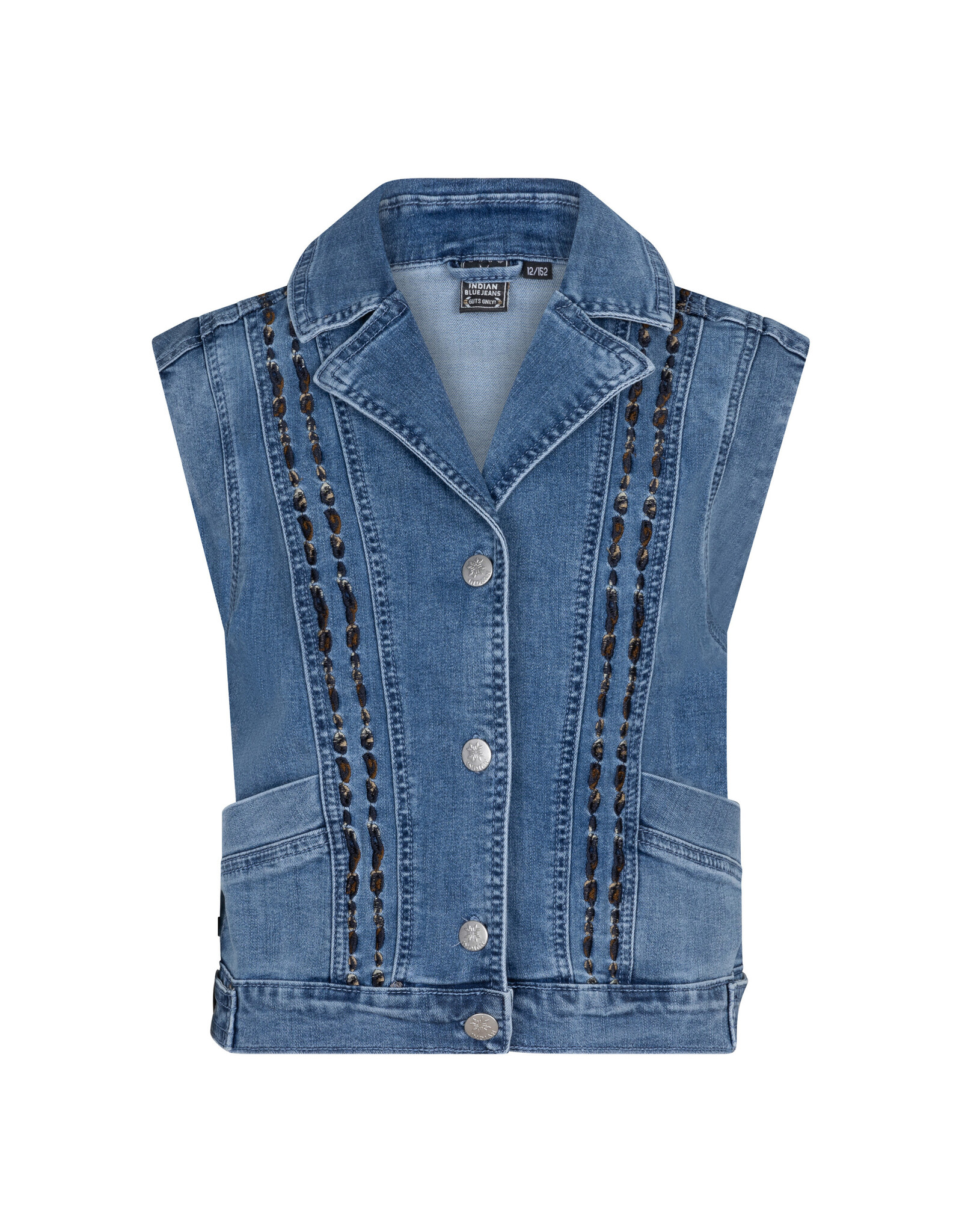 Indian Blue Jeans Denim  Gilet Embroidery Medium Denim