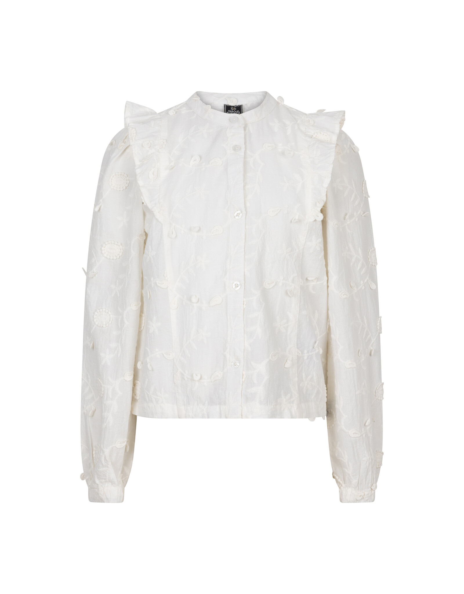 Indian Blue Jeans Flower Ruffle Shirt LS Lily White